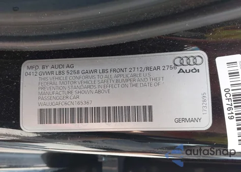 2012 Audi A6 3.0 Premium from USA, damaged, VIN WAUJGAFC6CN165367